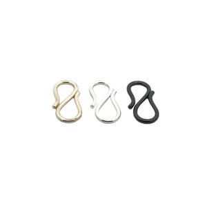 15 Pcs.of S - Hooks. Available in 3 Colors. Gold Finish & Silver Plated, Gunmetal, E-coated S hook, Made out of Copper/Brass, Size: 27mX12mm