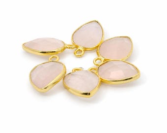 Rose Quartz Pear Shape  One Loop (9mm ×12 mm) - Real Gold Plated & 925 Sterling Silver - 1 pcs