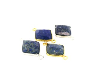 Conector de Lápis-lazúli com Corte Diamante – 8×12 mm e 12×15 mm – Peça Única Banhada a Ouro sobre Prata 925