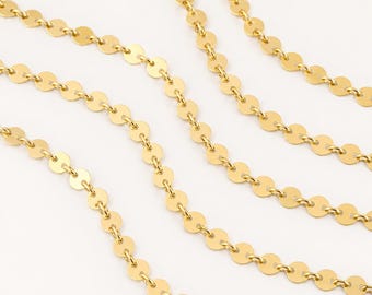 Gold Filled Pailletten-Scheibenkette - 4 mm rund, Schmuckherstellung (1 Fuß)