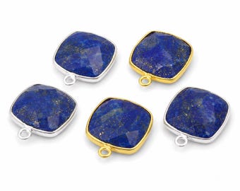 Lapis Cushion Bezel One Loop (12mm) - Gold Plated and Sterling Silver - 1 pcs