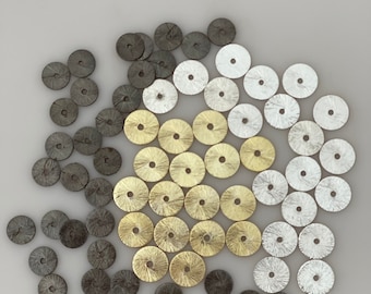 A Strand of Flat Disc,Round Disc, Gold Finish ,Silver Plated And Gunmetal  E-coated, Brushed Copper spacers in Four  Size:,4mm,6mm,8mm,10mm.