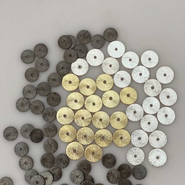 A Strand of Flat Disc,Round Disc, Gold Finish ,Silver Plated And Gunmetal  E-coated, Brushed Copper spacers in Four  Size:,4mm,6mm,8mm,10mm.