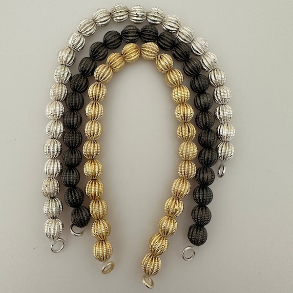 Melon Shaped Designed Bead 11-26 Pcs. in Strands, Fancy Gold ,Silver And Gunmetal Beads, E-coated Beads, Multiple Sizes: 6X6mm - 18X18mm.