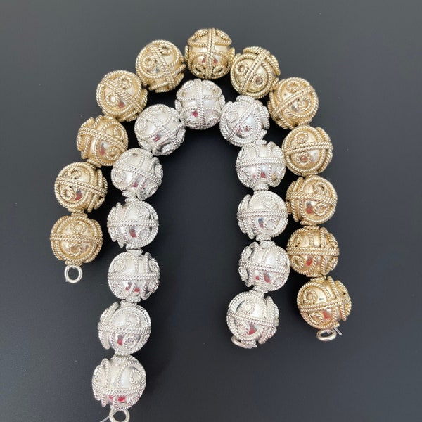 Filigree Ball Bead 12 Pcs., Designer Beads, Anti Tarnish Finish, Gold & Silver Plated, Heavy, Bead Size: 16mm, Hole Size - 1.75-2mm.