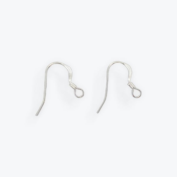 925 Sterling Silver Hammered Ear Wires | 14Pcs. Per Pack | Flat Ear Wire w/Coil | Size: 0.61mm thick and 19mm long | 7 Pairs | #EW9GF