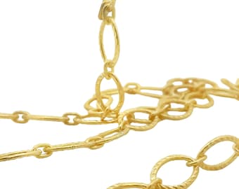 Gehamerde ovale schakelketting | Verguld en verzilverd | Ketting met patroon | Maat: 16 x 11 mm, 1 voet