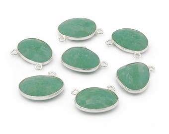 Aro em formato de meia-oval de amazonita natural com duas argolas (10 × 15 mm) - Banhado a ouro sobre prata de lei 925 - 1 peça