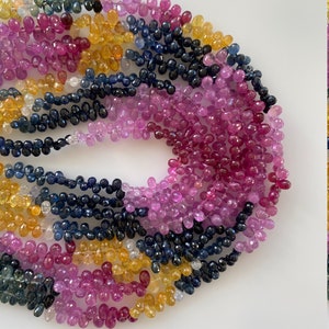 Sapphires, Multi Natural Sapphires Tear Drops, All Natural Sapphires, Faceted and AAA Quality Gems, Very Long Strands. (15 inches + long)