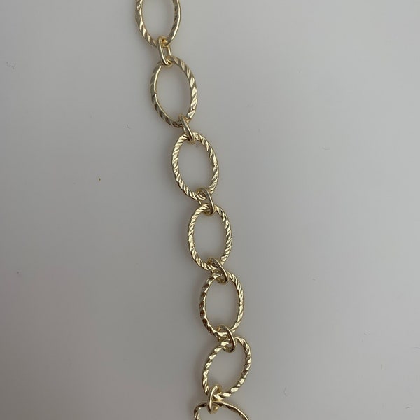 3 ft. of Hammered Oval Link Chain | Gold & Silver Plated | Patterned Chain | Size: 16mmX11mm,