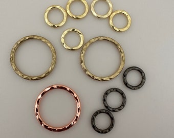 A Pack of Hammered Rings, Copper, Brass and Gunmetal Hoops-Rings,    Rings/Circles Available seven size and three colors.