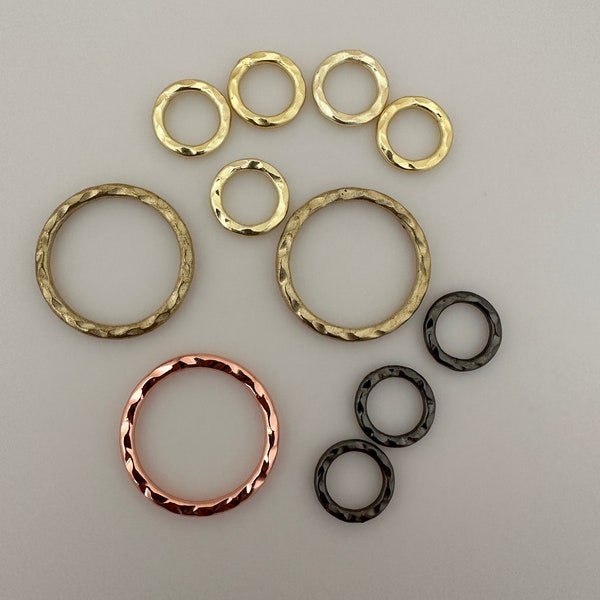 A Pack of Hammered Rings, Copper, Brass and Gunmetal Hoops-Rings,    Rings/Circles Available seven size and three colors.