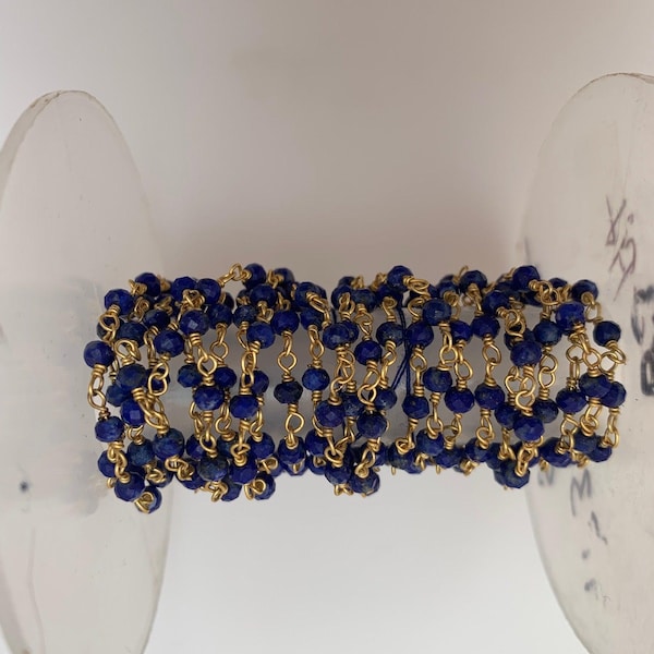 Blue Lapis Gold Plated Faceted Beaded Chain, Natural Gemstone Chain Size: 3mm, 1 Foot.