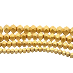 1 Strand of Faceted Nugget Beads |  Nugget Shape Beads | Brushed Cube Shapes | Anti Tarnish Finish | Colors- Gold Finish and Silver Plated |