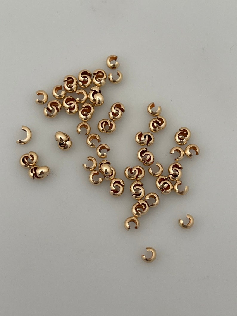 14K Real Gold Filled Crimp Covers Crimps Beading Crimp Covers Available three Size: 2.5mm, 3mm, 4mm 25 to 85Pcs in a Pack. image 2