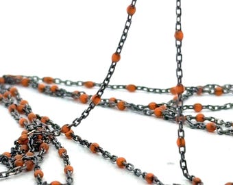 Sterling Silver Cable Chain: Orange Enamel Beads (0.6mm), 1 foot