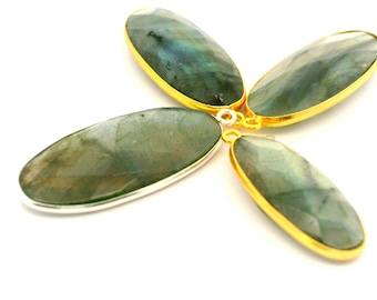 Labradorite Sterling Silver Oval Pendant: Multi-Fire Gemstone, Gold Plated Option