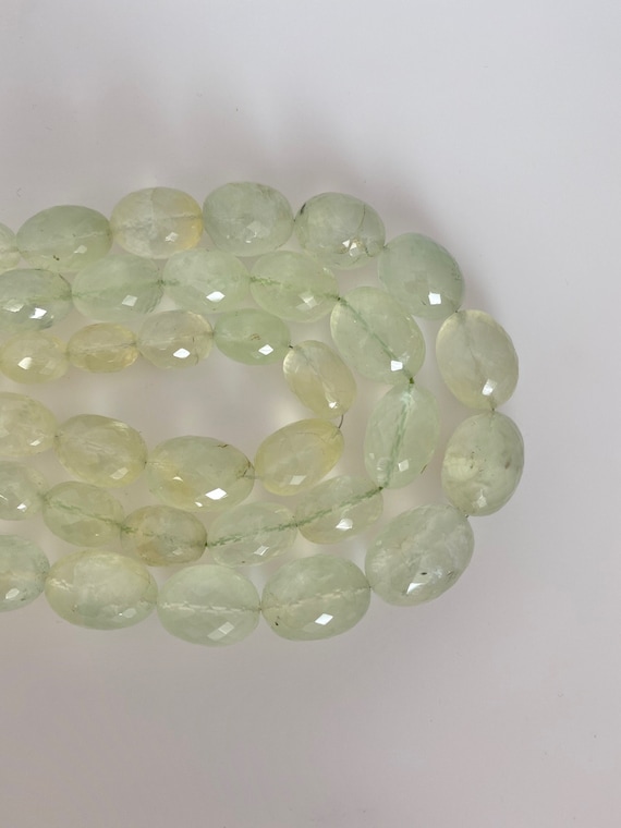 Faceted Prehnite Beads: Natural Bi-Cone Gemstone Strand