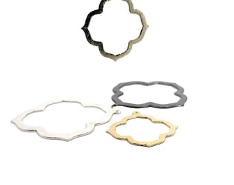Quatrefoil, Clover Shaped, E-Coated, Brushed, Three Colors: Gold, Silver, Gunmetal and in Three Sizes 60mmX55mm, 51mmX47mm, 40mmX35mm
