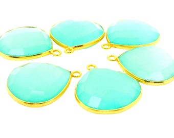 Aqua Calcedony Heart Pendant 18mm | One Loop | Gold Plated over Sterling Silver Gemstone Bezel | Jewelry Making Supply | 1 Pc
