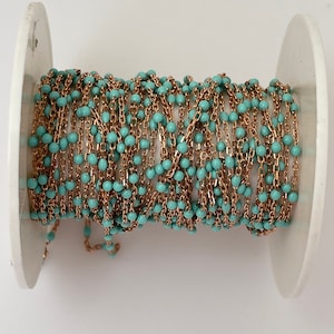 3 Feet Sterling Silver Chain dc  Cable | Rose Gold Plated | Enamel Turquoise  0.6mm Space Between Enamel Beaded Size :1,43x2,15 #166 TFP-SS