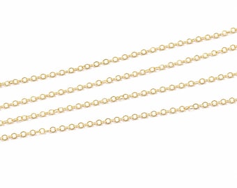 14K Gold Filled Flat Cable Chain, 1.3mm fine Chain, 1 Foot