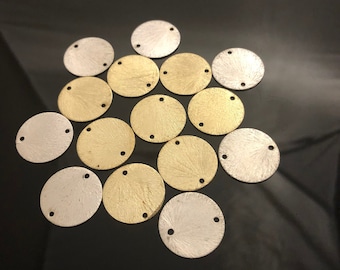 Flat Round Disc with 2 holes, Available in 7 sizes & Two Colors (15 to 150 pieces) of Gold Finish, E-coated, Copper Findings (hole size 1mm)