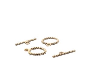 One Sets 14k Gold Filled Twisted Wire Toggles (9mm & 11mm)