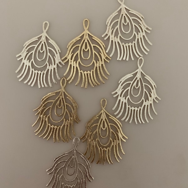 Filigree Earring Charm/Earring/Charm, 4 Pcs., Size: 40mmX30mm, Gold & Silver Plated, E-coated, Brushed Finish,    Findings.Components.