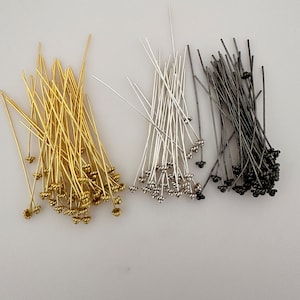 Flower Headpin 100 pcs Fancy Ball HeadPins E-coated, 22 Gauge, Available in 3 Colors: (Gold color, Silver, Gunmetal color)  size (2")