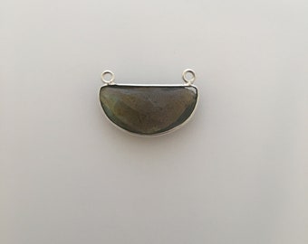 One Pieces Sterling Silver (925) Natural Labradorite Half Moon Shape ,Bezel Size : 11mmX22mm HC#420