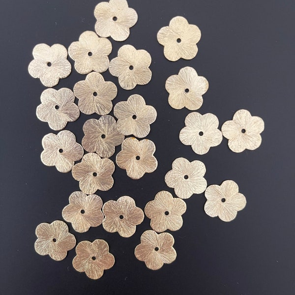 A Strand of Flat Flower Disc | Hand Brushed | Center Hole | Available in 2 colors- Gold Finish & Silver Plated | Sizes 4,6,8,10,12,14,16mm |