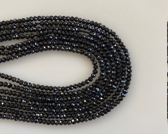 Faceted Black Spinel Beads, AAA Quality, 2mm 3mm, 5 Strands