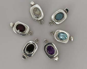 Sterling Silver Gemstone Clasp: Amethyst, Topaz, Citrine, Moonstone, Pearl, Smoky, Garnet Clasps (10mmX21mm) 1Pcs.