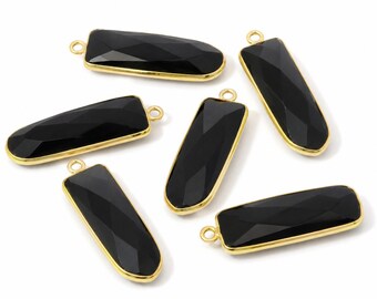 Aro triangular redondo em ônix preto natural (9 × 23 mm) - Prata de lei 925 ou banhado a ouro sobre prata - 1 peça