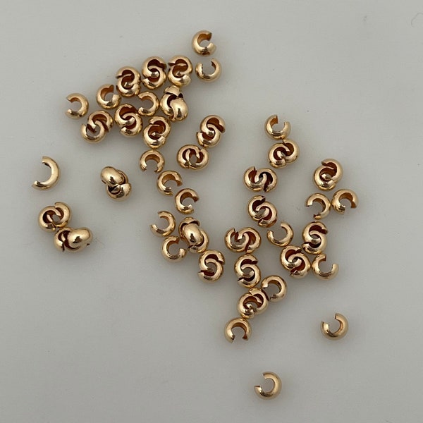 14K Echtgold gefüllt Crimp Abdeckungen | Crimpen | Perlen Crimp Covern | Erhältlich in drei Größen: 2.5mm, 3mm, 4mm 25 bis 85 Stück in einer Packung.