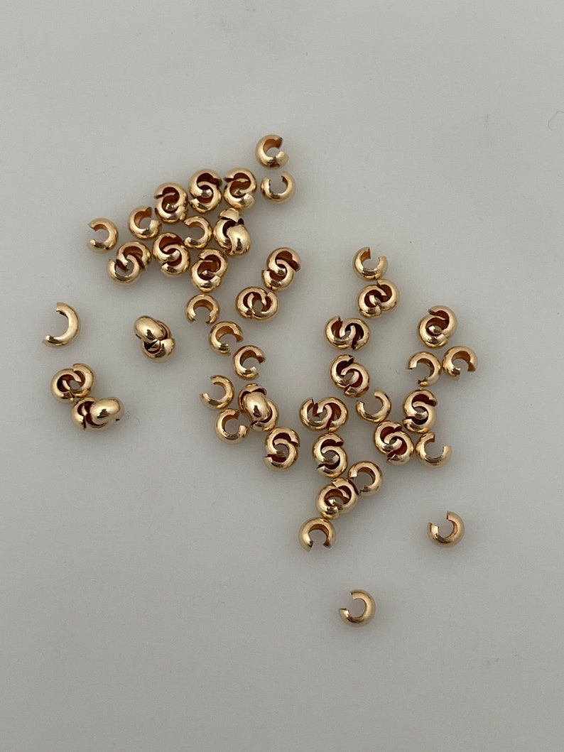 14K Real Gold Filled Crimp Covers Crimps Beading Crimp Covers Available three Size: 2.5mm, 3mm, 4mm 25 to 85Pcs in a Pack. image 1