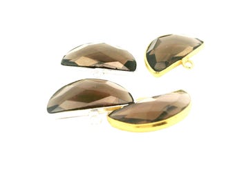 Smoky Quartz 9x18mm Half Moon Pendant, One Loop, Gold Plated Over Sterling Silver or Sterling Silver