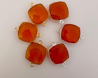 Conector de moldura almofadada de ônix vermelho: prata esterlina ou banhado a ouro, 15 mm