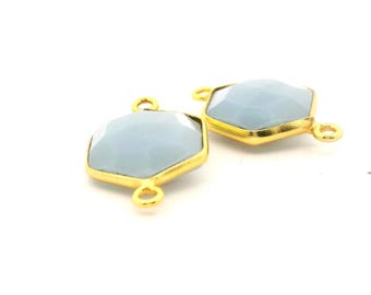 Hexagon Connector Pendant – 12mm, Double Loop, Gold Plated over Sterling Silver, 1 Pc