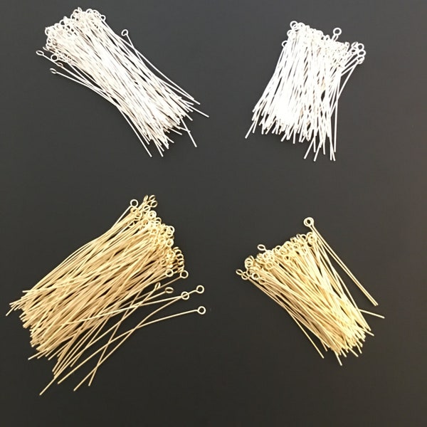 A Pack of Eye Pins | About 100Pins | 22gauge | Anti tarnish |Available 3 Colors (Gold Finish, Silver Plated, gunmetal) 3 sizes: (2",2.5, 3")