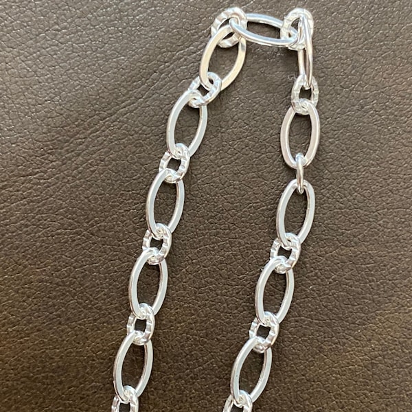 Sterling Silber Figarokette: Gehämmerte ovale Glieder, 1 Fuß
