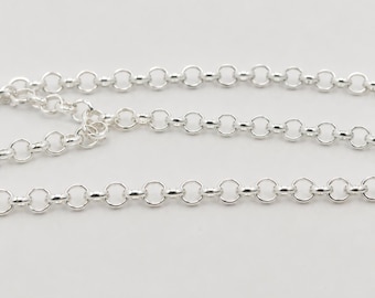 3mm Sterling Silver Rolo Chain: White Silver Necklace (1 Foot)