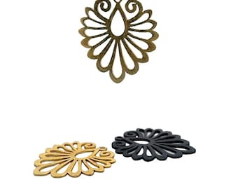 6pcs Brushed Finish Pendants: Gold Finish, Silver Plated, Gunmetal Charms (37mmX35mm)