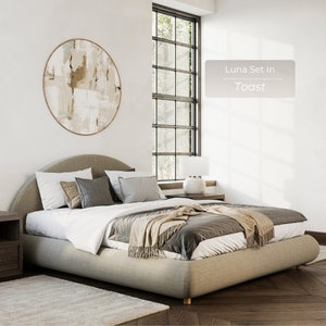 Luna Set: Modern and minimal bed frame and headboard with the smooth flowing corners in a crescent moon shape image 4