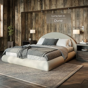 Luna Set: Modern and minimal bed frame and headboard with the smooth flowing corners in a crescent moon shape image 6