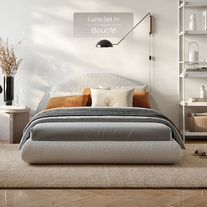 Luna Set: Modern and minimal bed frame and headboard with the smooth flowing corners in a crescent moon shape