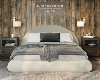 Tête de lit Luna : tête de lit rembourrée en tissu, pas de surfaces dures ! Parfait pour les maisons modernes et minimalistes