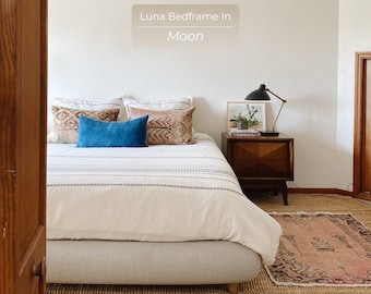 LUNA by SoftFrame® Designs: Upholstered Bed Frame, Modern Super Cushioned in an Exclusive Crescent Shape