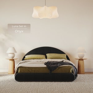 Luna Set: Modern and minimal bed frame and headboard with the smooth flowing corners in a crescent moon shape image 7